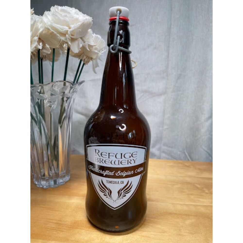 Refuge Brewery 32 oz Glass Swing Top Growler Temecula CA Belgian Ales